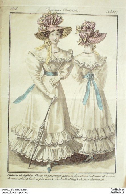 Costume Parisien 1826 # 2442 Robes de Jaconnat capotes de taffetas