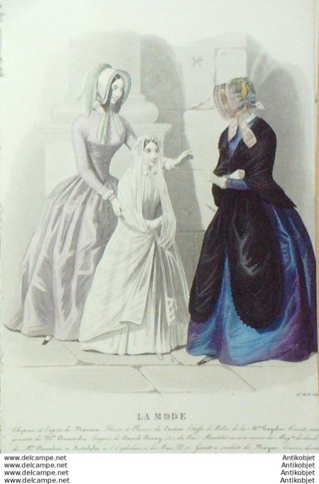 Gravure La mode 1845 # 12 (aquarelle old Fashion plate)