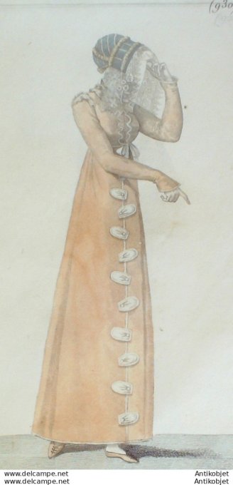 Gravure de mode Costume Parisien 1808 n° 930 Douillettte de Lavantine