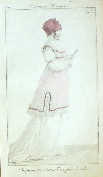 Gravure Mode Costume Parisien 1802 an 10 # 415 (eau forte old Fashion plate