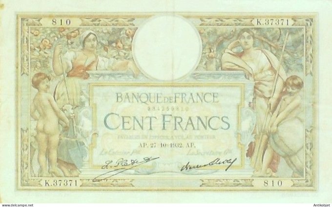 Billet Banque de France 100 francs Luc Olivier Merson Grands Cartouches AP27=10=1932 TTB++