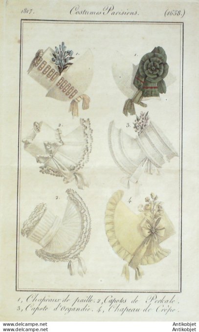 Costume Parisien 1817 # 1658 Capotes perkale & organdie