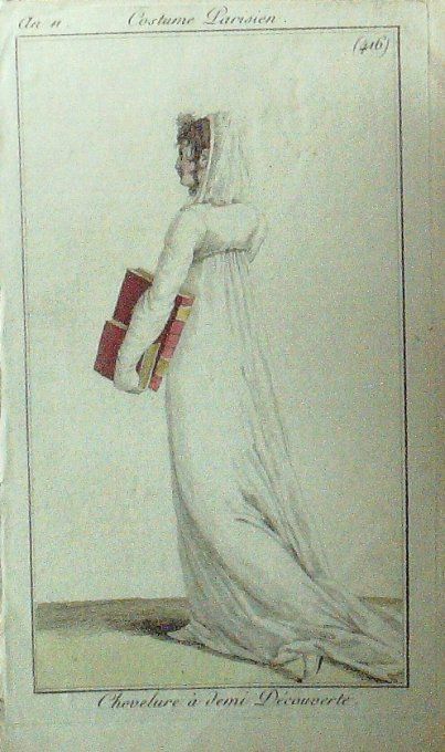 Gravure Mode Costume Parisien 1802 an 10 # 416 (eau forte old Fashion plate