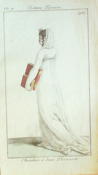 Gravure Mode Costume Parisien 1802 an 10 # 416 (eau forte old Fashion plate