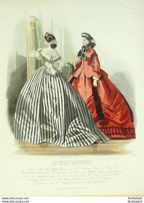 Gravure Les Modes Parisiennes 1863 #1133 Robes de Popeline Maison Ghys