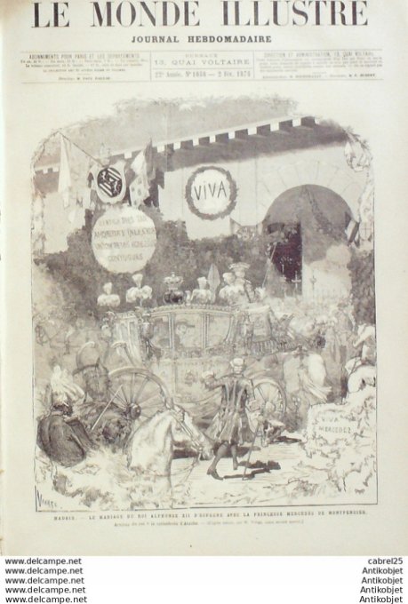 Le Monde illustré 1878 n°1086 Espagne Madrid Seville Alphonse XII Russie St-Pétersbourg Kasan Italie