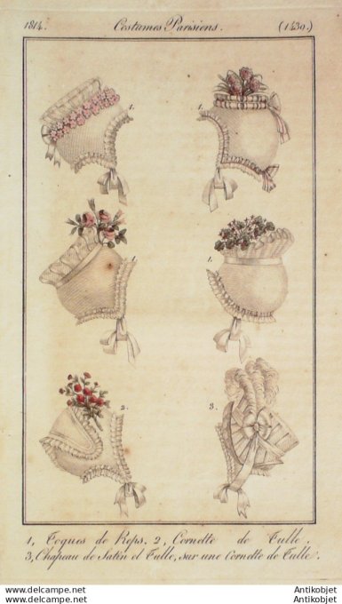 Costume Parisien 1814 # 1439 Cornette de tulle Toques de reps