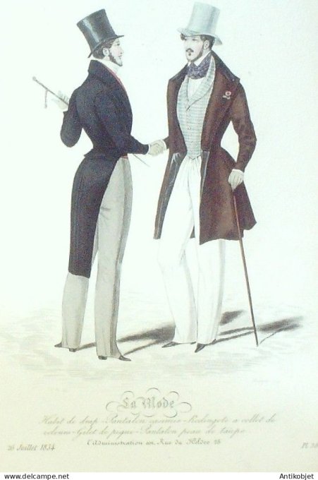 Gravure La mode 1834 # 388 (aquarelle old Fashion plate)