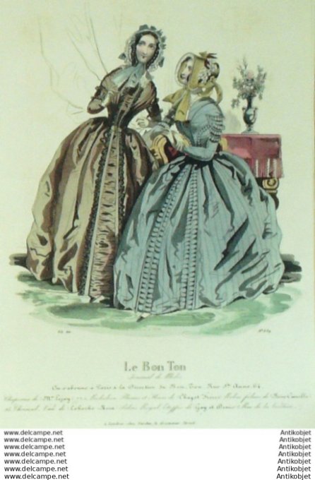 Gravure Mode Le Bon Ton 1841 # 639 (aquarelle old fashion plate)
