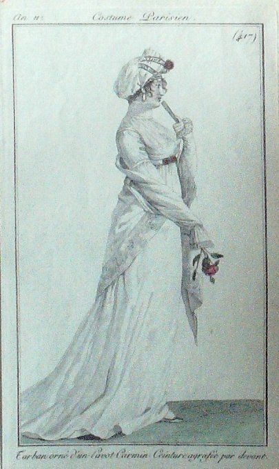 Gravure Mode Costume Parisien 1802 an 10 # 417 (eau forte old Fashion plate