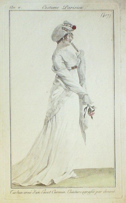 Gravure Mode Costume Parisien 1802 an 10 # 417 (eau forte old Fashion plate
