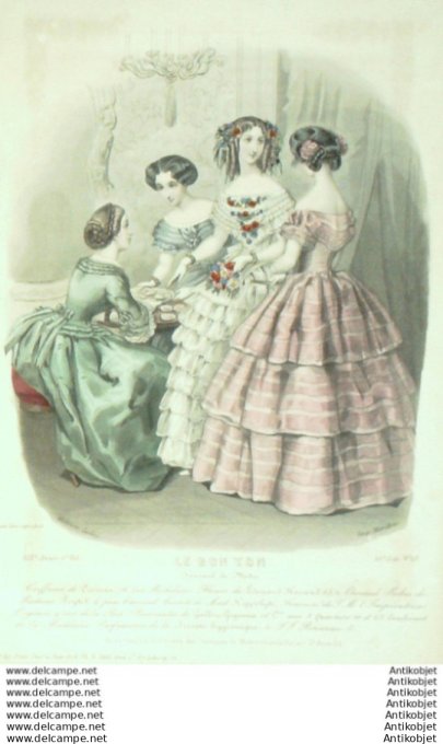 Gravure Mode Le Bon Ton 1852 19 # 15 (aquarelle old fashion plate)