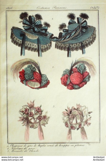 Costume Parisien 1826 # 2443 Chapeaux de gros de Naples