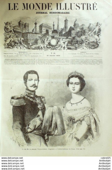 Le Monde illustré 1858 n° 41 Angleterre Chatterton Chine Canton Chou Liang Arras (62) Cacolets Kabyl