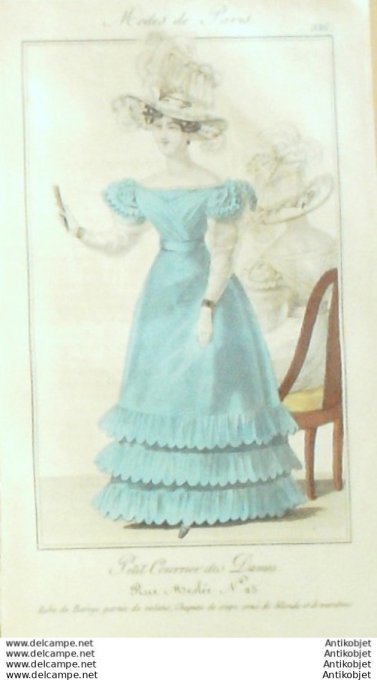 Gravure Mode Courrier des Dames 1825 #  336 (eau forte old Fashion plate)
