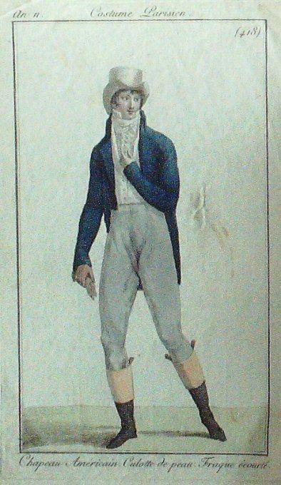 Gravure Mode Costume Parisien 1802 an 10 # 418 (eau forte old Fashion plate