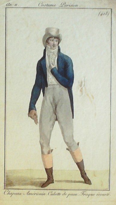 Gravure Mode Costume Parisien 1802 an 10 # 418 (eau forte old Fashion plate
