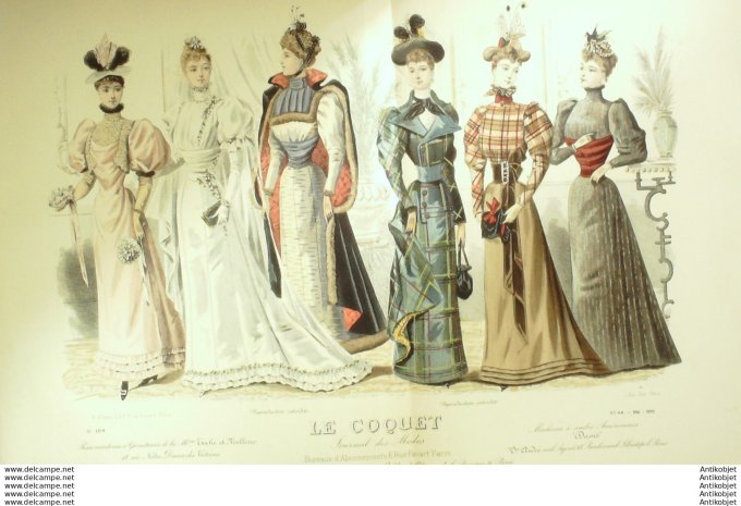 Gravure Mode Le Coquet 1892 # 44 (Old Fashion plate)