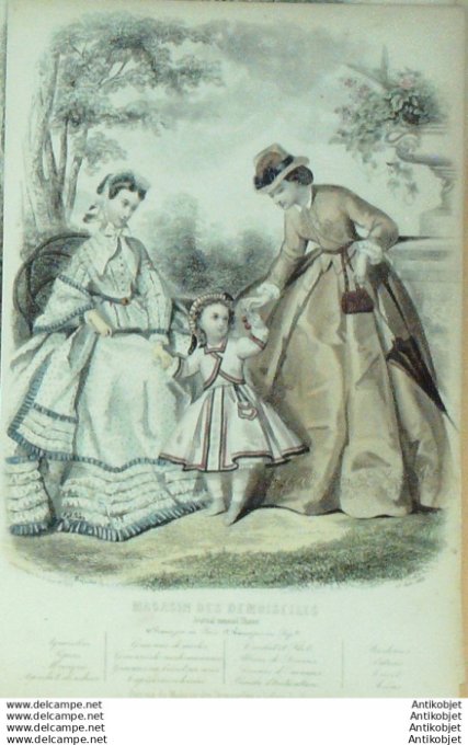 Gravure Mode Magasin Demoiselles 1863 #  6 (aquarellee Old Fashion plate)