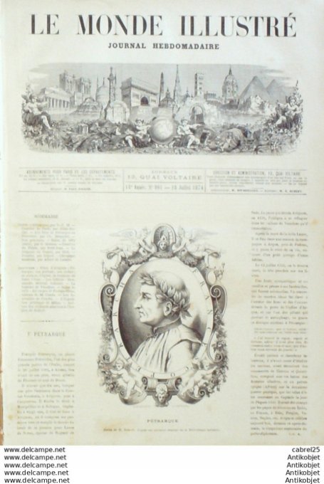 Le Monde illustré 1874 n°901 Petrarque Fontaine De Vaucluse (84) Espagne Madrid Maréchal Concha Belf