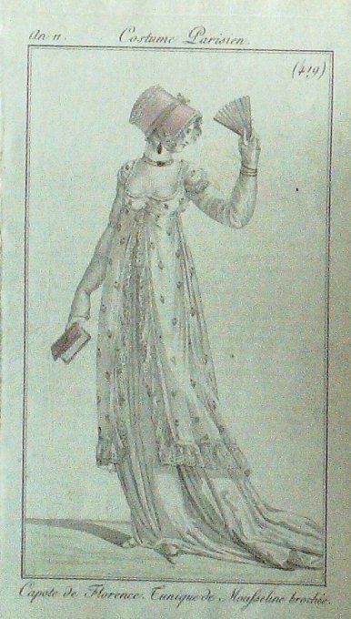 Gravure Mode Costume Parisien 1802 an 10 # 419 (eau forte old Fashion plate