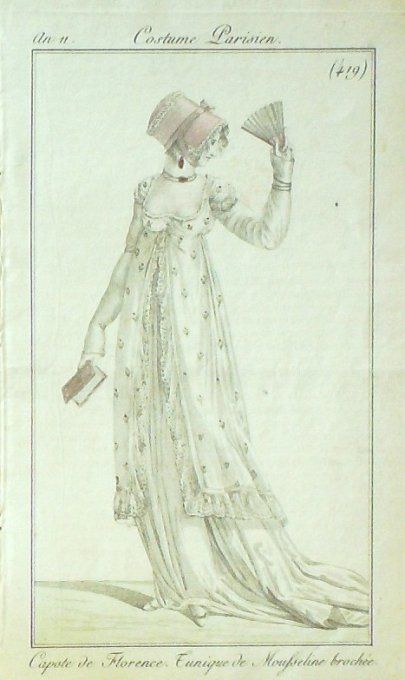 Gravure Mode Costume Parisien 1802 an 10 # 419 (eau forte old Fashion plate