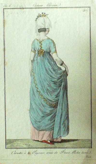 Gravure Mode Costume Parisien 1797 an  6 #  41 (eau forte old Fashion plate