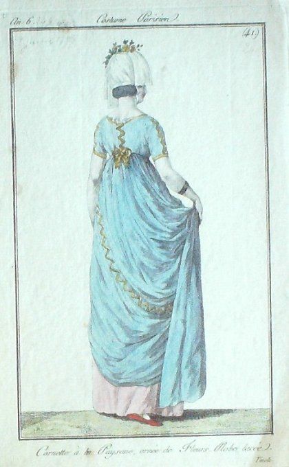 Gravure Mode Costume Parisien 1797 an  6 #  41 (eau forte old Fashion plate