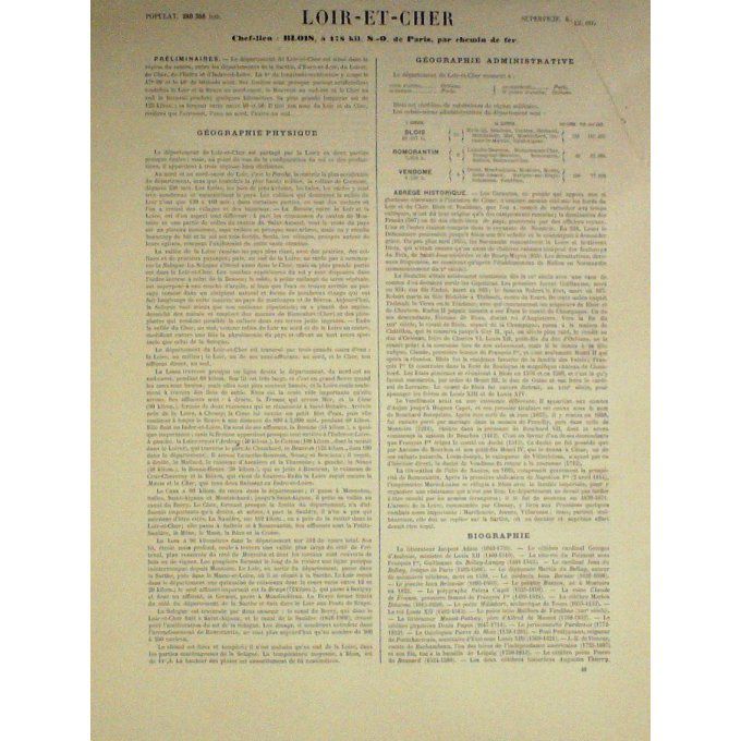 Carte LOIR et CHER (41) BLOIS Graveur LECOQ WALTNER BARBIER 1868