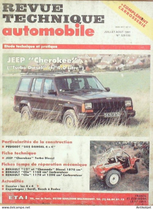 Revue Tech. Automobile 1991 n°529 Jeep Cherokee Peugeot 505 Renault Clio