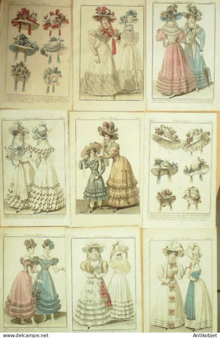 Gravures de mode Costume Parisien 1826 Lot 22 9 pièces