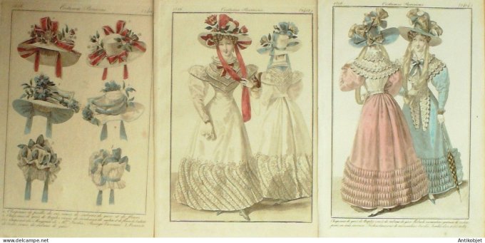 Gravures de mode Costume Parisien 1826 Lot 22 9 pièces