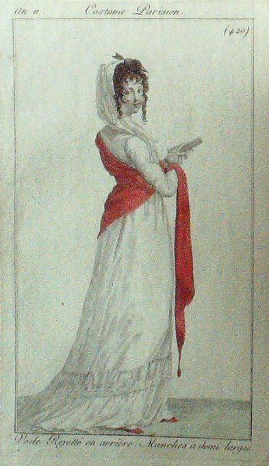 Gravure Mode Costume Parisien 1802 an 10 # 420 (eau forte old Fashion plate