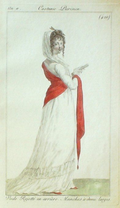 Gravure Mode Costume Parisien 1802 an 10 # 420 (eau forte old Fashion plate