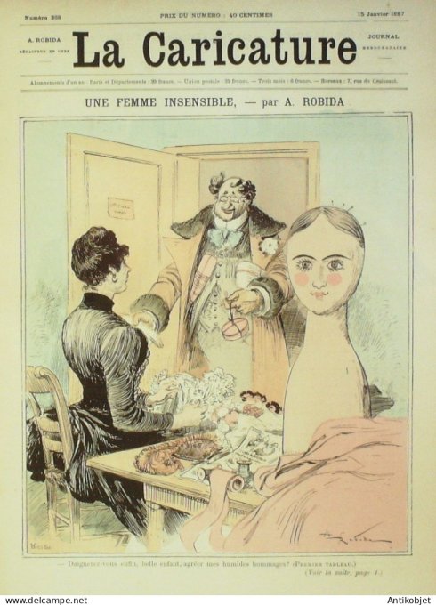 La Caricature 1887 #368 Robida Sardou par Luque Tailleur pour dames Sorel