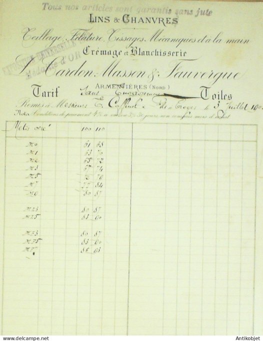 Facture L.Cardon Masson & Fauvergue (Lins & Chanvres) 1903 Troyes (10)