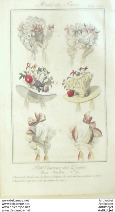 Gravure Mode Courrier des Dames 1825 #  335b (eau forte old Fashion plate)