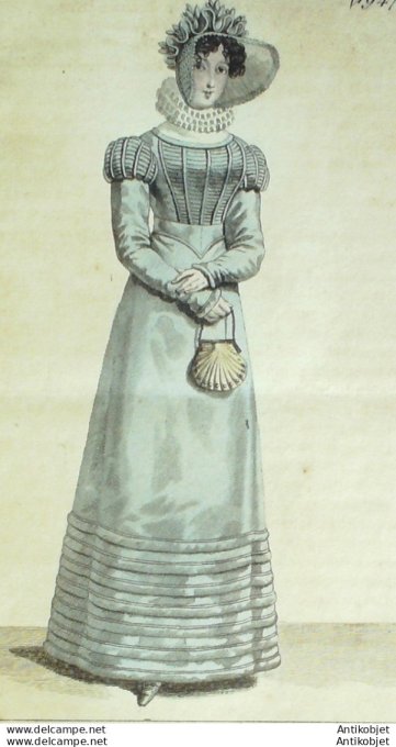 Gravure de mode Costume Parisien 1820 n°1947 Robe de bourre de soie