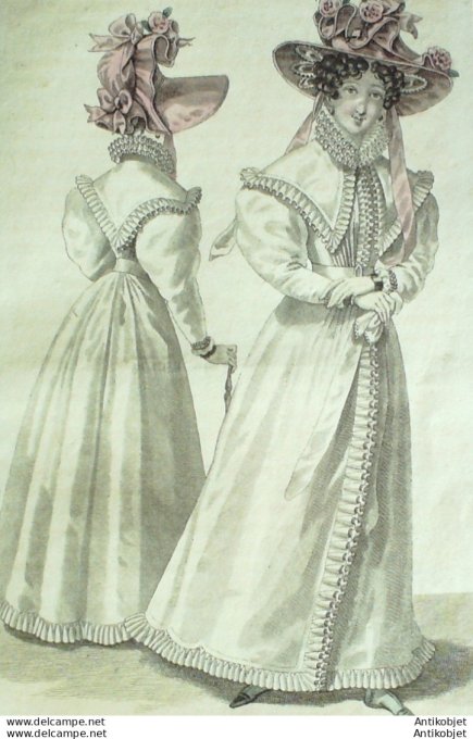 Gravure de mode Costume Parisien 1826 n°2444 Redingotes de Jaconnat