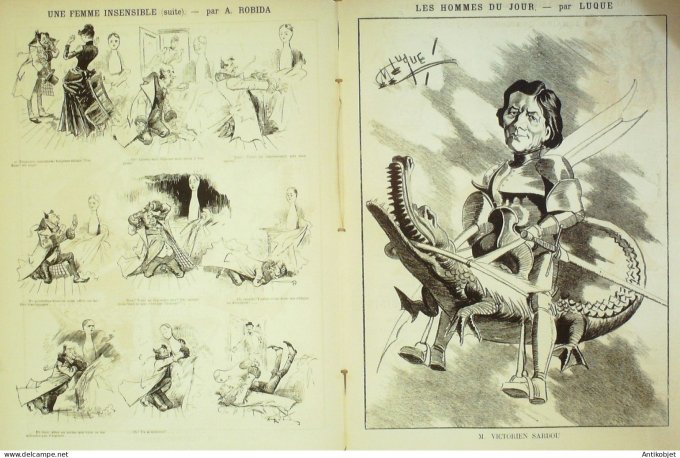La Caricature 1887 #368 Robida Sardou par Luque Tailleur pour dames Sorel