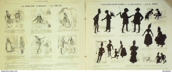 La Caricature 1887 #368 Robida Sardou par Luque Tailleur pour dames Sorel