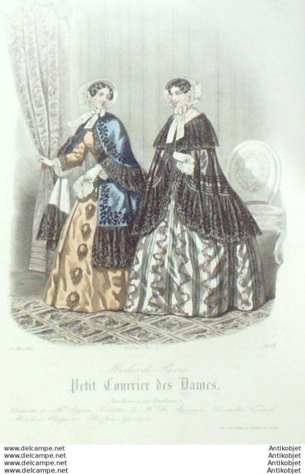 Gravure Mode Courrier des Dames 1852 # 2628 (eau forte old Fashion plate)