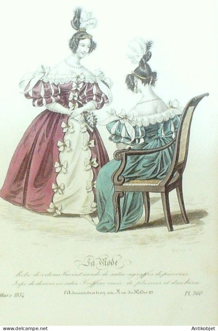 Gravure La mode 1834 # 360 (aquarelle old Fashion plate)