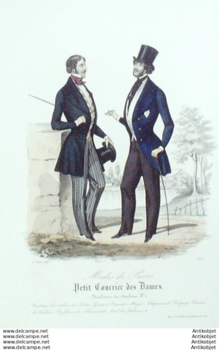 Gravure Mode Courrier des Dames 1845 # 2110 (eau forte old Fashion plate)