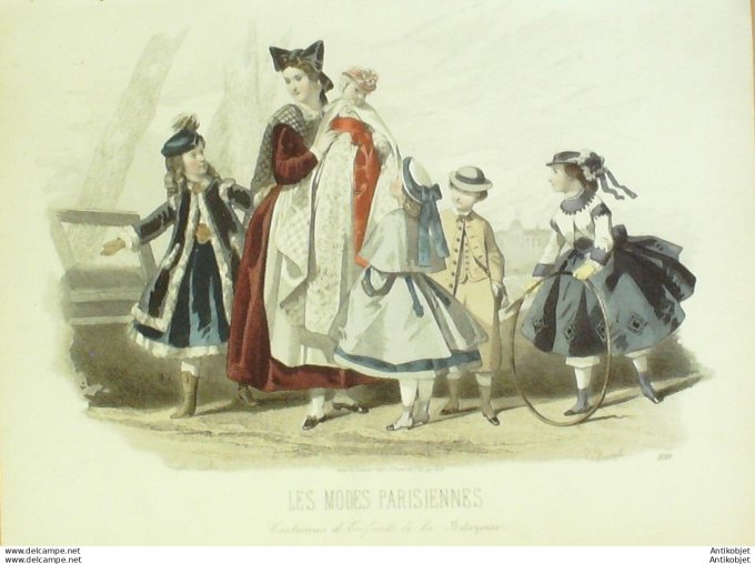 Gravure Les Modes Parisiennes 1863 #1139 Costumes bretons La Balayeuse