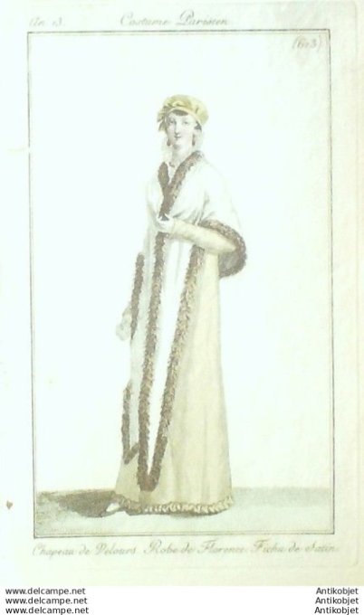 Gravure Mode Costume Parisien 1805 an 13 # 613 (eau forte old Fashion plate