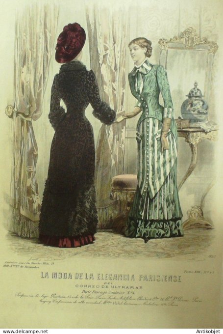 Gravure Mode Elegance Parisienne 1881 # 43 (Old Fashion plate)