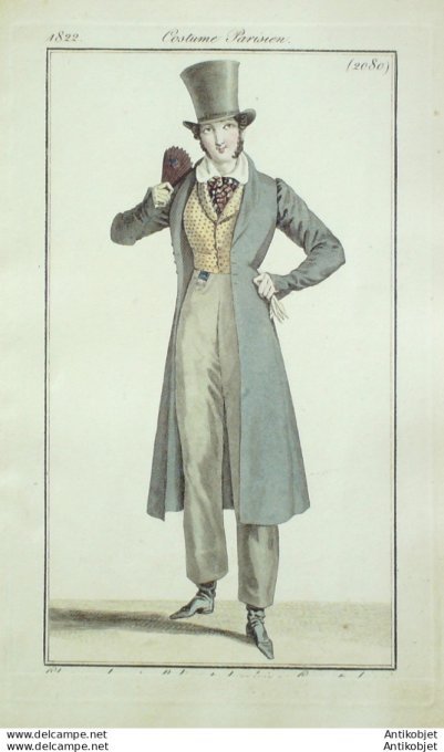 Costume Parisien 1822 # 2080 Redingote de drap homme gilet