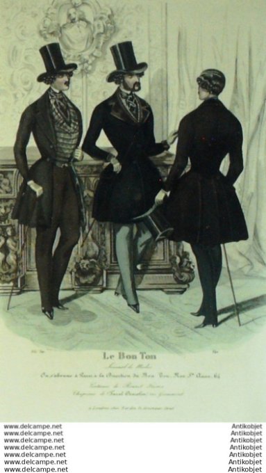 Gravure Mode Le Bon Ton 1842 # 640 (aquarelle old fashion plate)