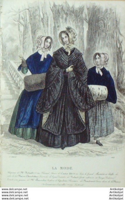 Gravure La mode 1845 #  2 (aquarelle old Fashion plate)